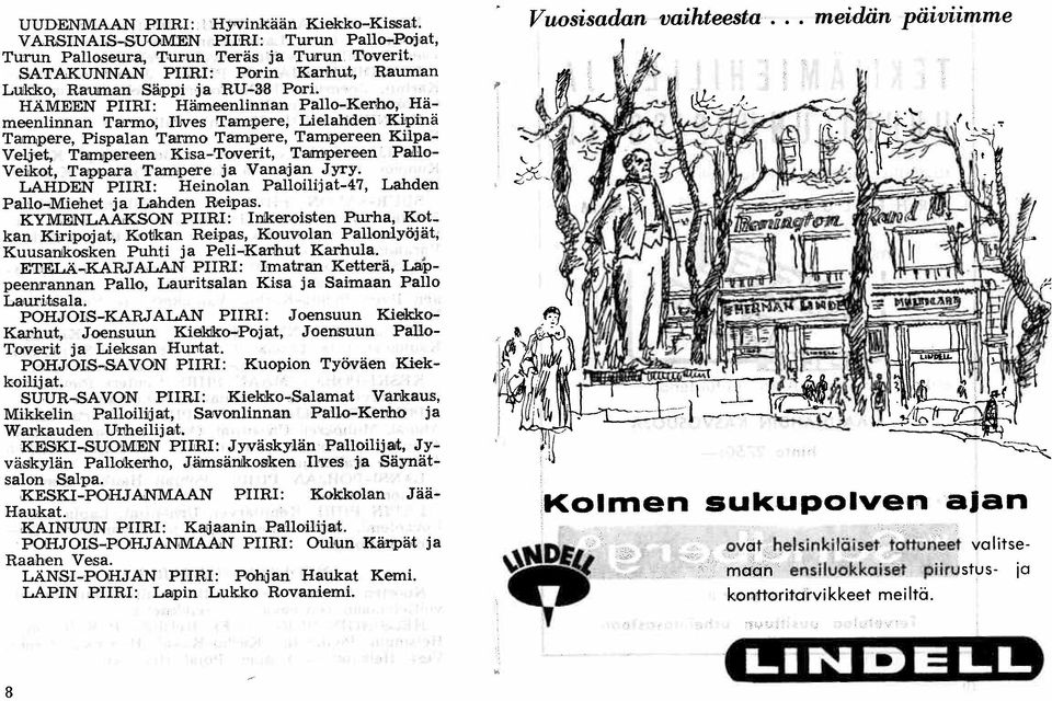 HÄMEEN PIIRI: Hämeenlinnan Pallo-Kerho, Hämeenlinnan Tarmo, Ilves Tampere, Lielahden Kipinä Tam,pere, Pispalan Tarmo Tampere, Tampereen Kilpa VelJet, Tampereen - Kisa-Toverit, Tampereen - PaHo