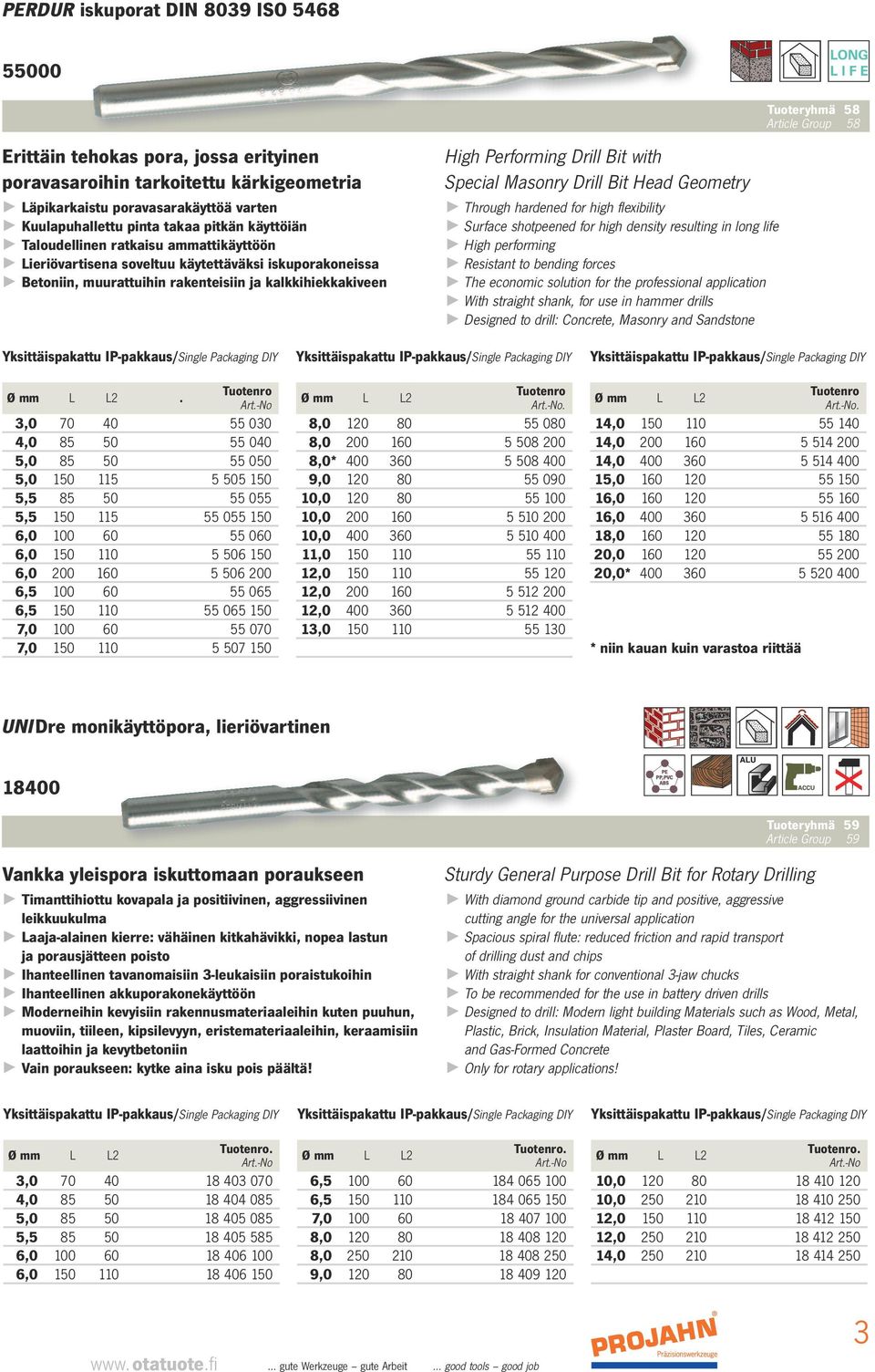 High Performing Drill Bit with Special Masonry Drill Bit Head Geometry Through hardened for high flexibility Surface shotpeened for high density resulting in long life High performing Resistant to