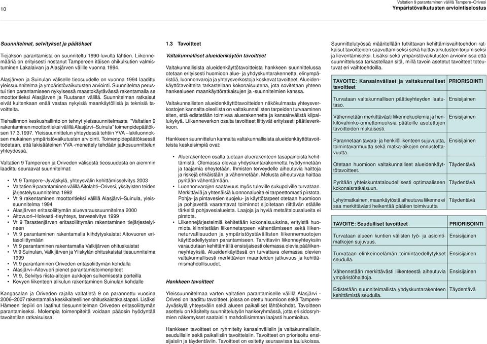 Alasjärven ja Suinulan väliselle tieosuudelle on vuonna 1994 laadittu yleissuunnitelma ja ympäristövaikutusten arviointi.