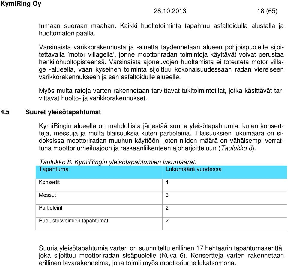 Varsinaista ajoneuvojen huoltamista ei toteuteta motor village -alueella, vaan kyseinen toiminta sijoittuu kokonaisuudessaan radan viereiseen varikkorakennukseen ja sen asfaltoidulle alueelle.