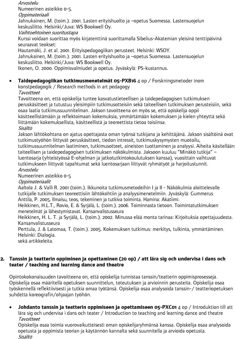 Erityispedagogiikan perusteet. Helsinki: WSOY. Jahnukainen, M. (toim.). 2001. Lasten erityishuolto ja opetus Suomessa. Lastensuojelun keskusliitto. Helsinki/Juva: WS Bookwell Oy. Ikonen, O. 2000.