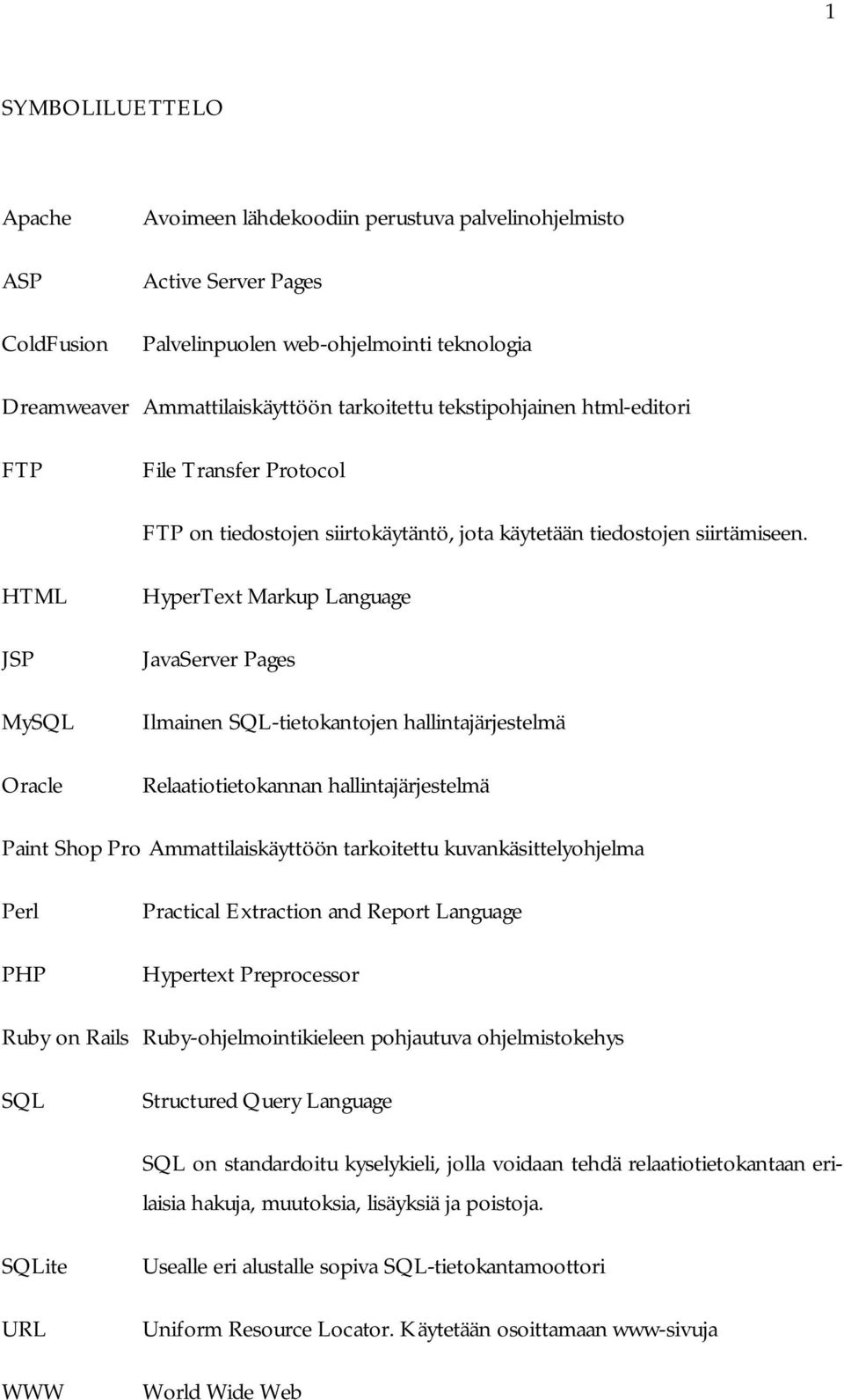 HTML JSP MySQL Oracle HyperText Markup Language JavaServer Pages Ilmainen SQL-tietokantojen hallintajärjestelmä Relaatiotietokannan hallintajärjestelmä Paint Shop Pro Ammattilaiskäyttöön tarkoitettu