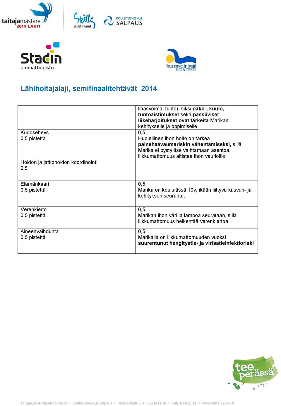 Elämänkaari Verenkierto Aineenvaihdunta Marika on kouluiässä 0v, ikään liittyvä kasvun- ja kehityksen seuranta. Marikan ihon väri ja lämpöä seurataan, sillä liikkumattomuus heikentää verenkiertoa.