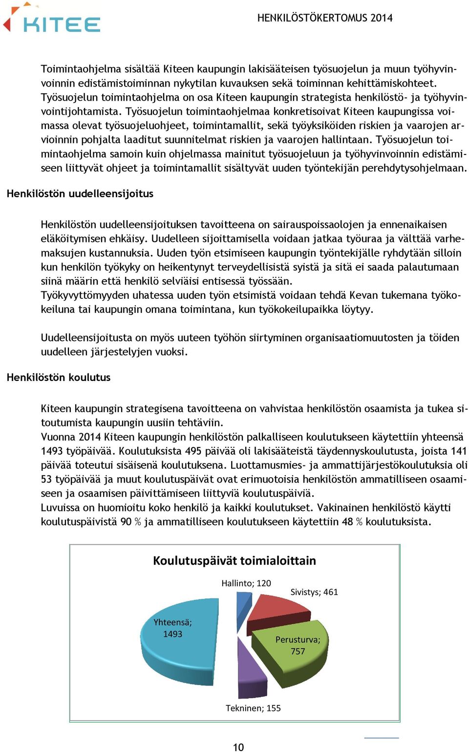 Työsuojelun toimintaohjelmaa konkretisoivat Kiteen kaupungissa voimassa olevat työsuojeluohjeet, toimintamallit, sekä työyksiköiden riskien ja vaarojen arvioinnin pohjalta laaditut suunnitelmat