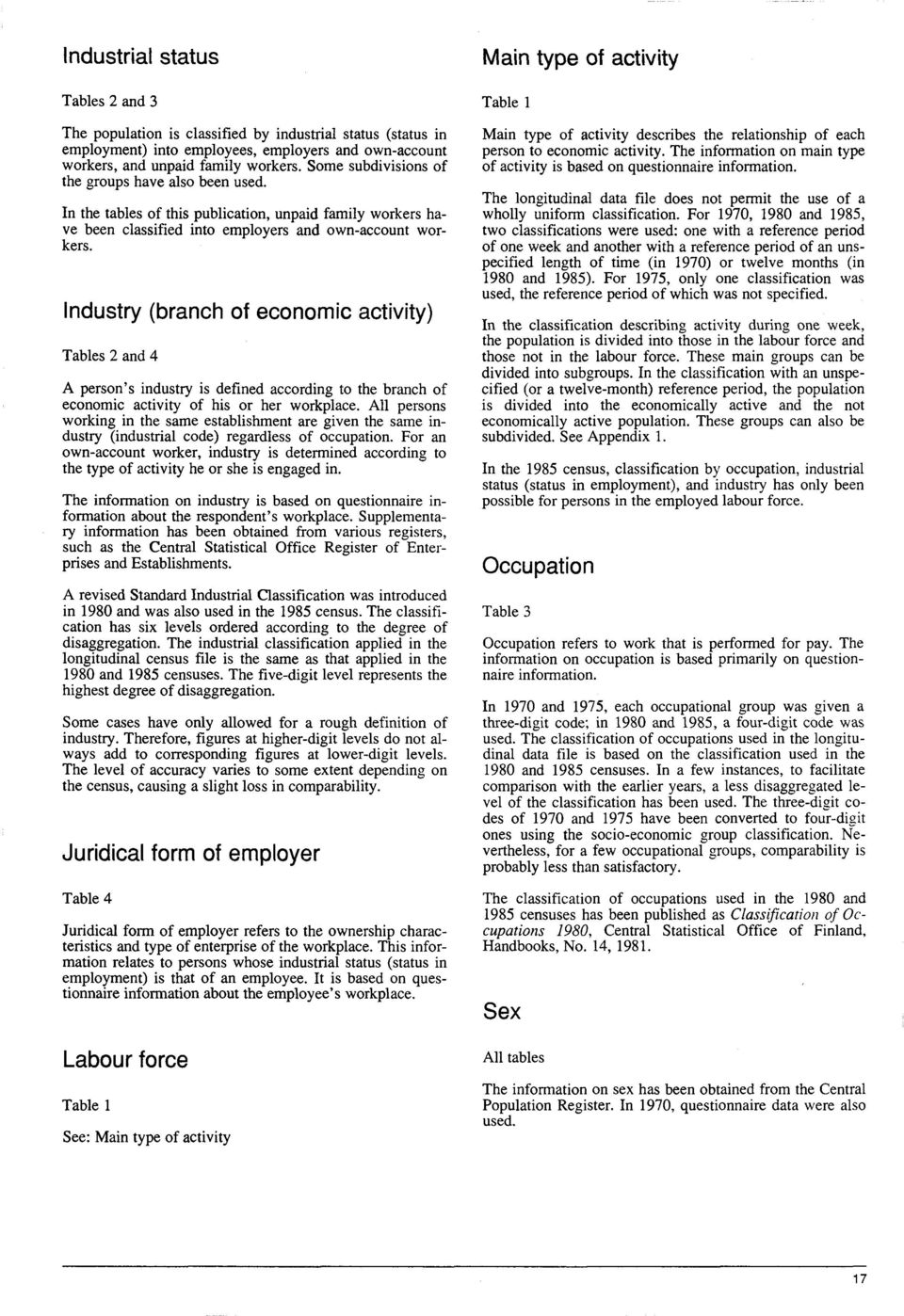 Industry (branch of economic activity) Tables 2 and 4 A person s industry is defined according to the branch of economic activity of his or her workplace.