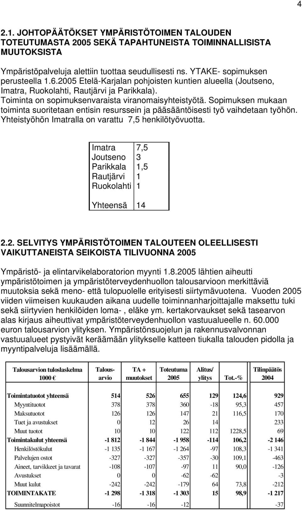 Sopimuksen mukaan toiminta suoritetaan entisin resurssein ja pääsääntöisesti työ vaihdetaan työhön. Yhteistyöhön Imatralla on varattu 7,5 henkilötyövuotta.