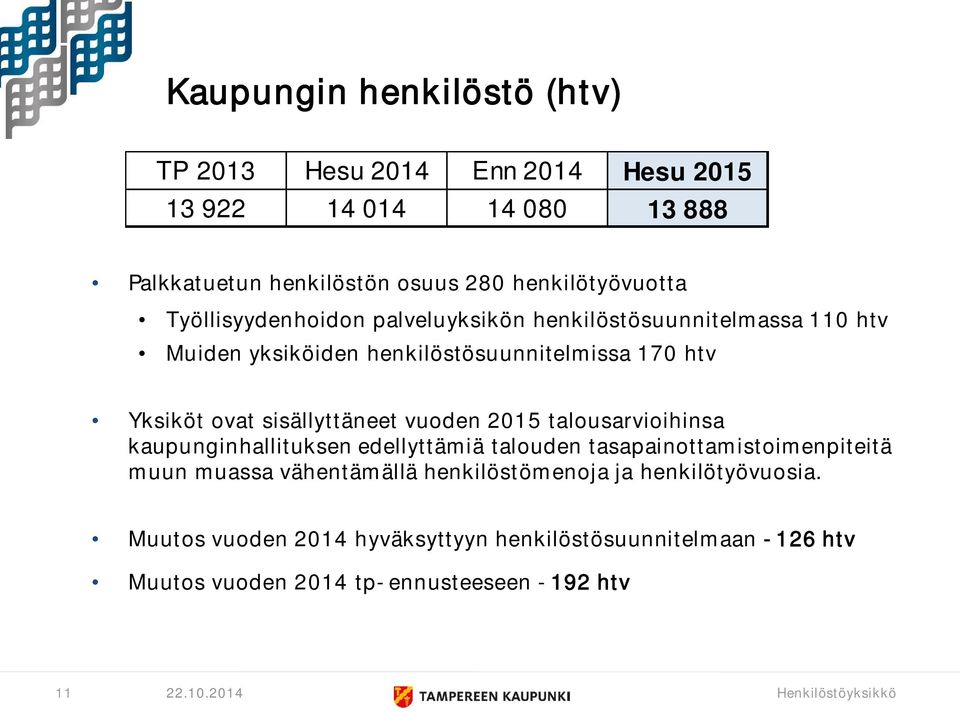 Yksiköt ovat sisällyttäneet vuoden 2015 talousarvioihinsa kaupunginhallituksen edellyttämiä talouden tasapainottamistoimenpiteitä muun muassa