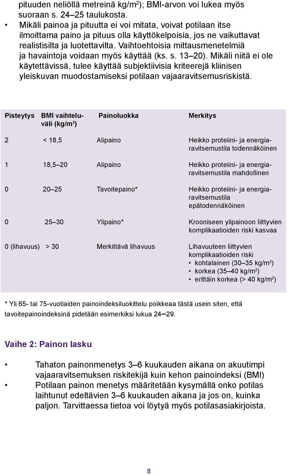 Vaihtoehtoisia mittausmenetelmiä ja havaintoja voidaan myös käyttää (ks. s. 13 20).