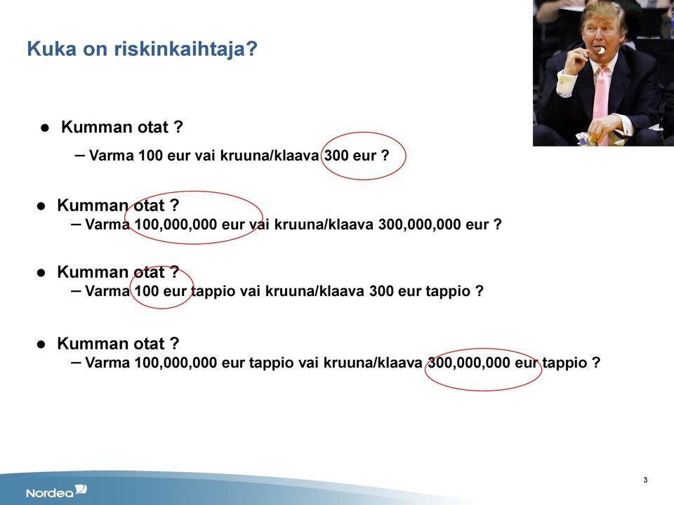 Varma 100,000,000 eur vai kruuna/klaava 300,000,000 eur? Kumman otat?