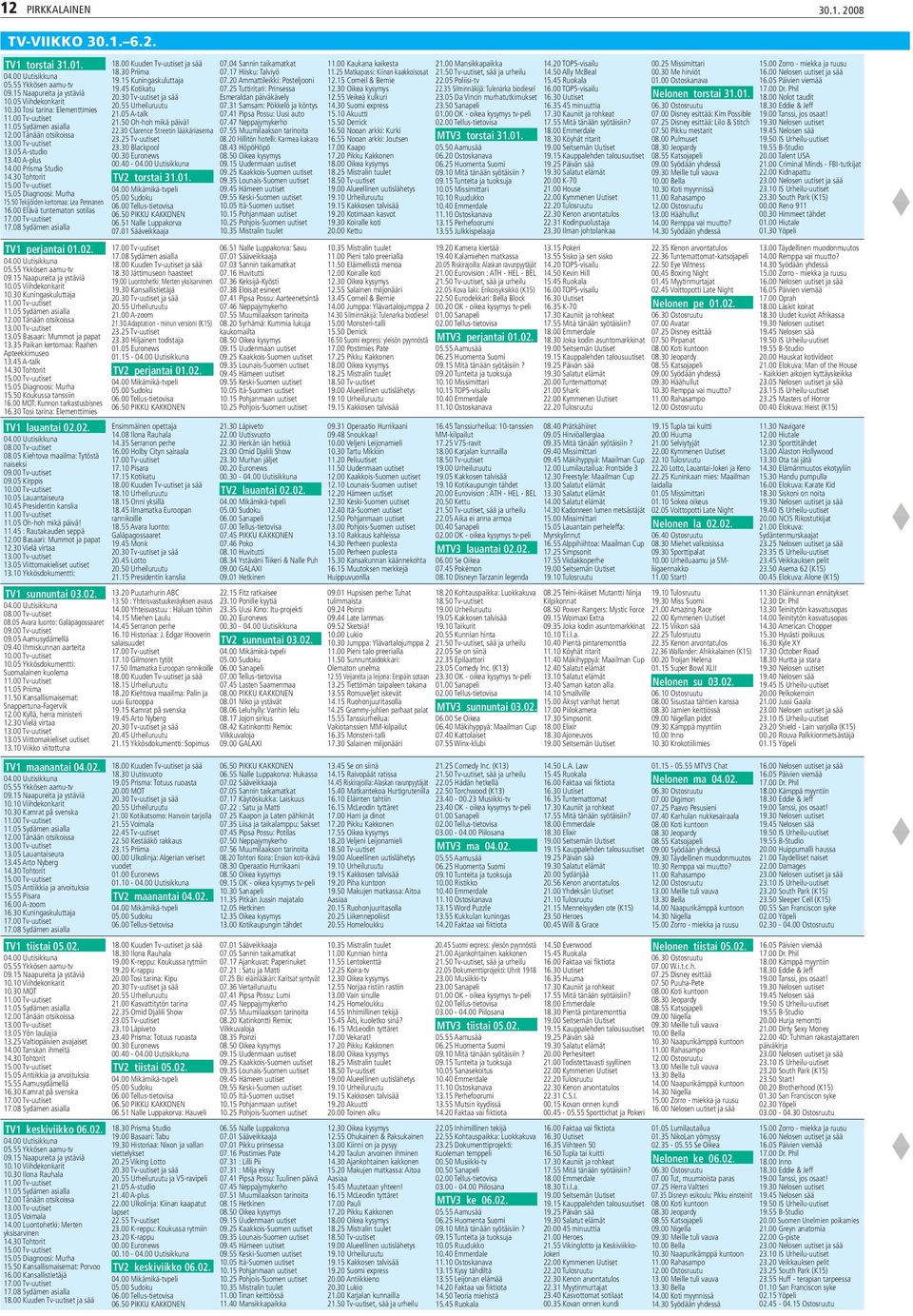 50 Tekijöiden kertomaa: Lea Pennanen 16.00 Elävä tuntematon sotilas 17.00 Tv-uutiset 17.08 Sydämen asialla TV1 perjantai 01.02. 04.00 Uutisikkuna 05.55 Ykkösen aamu-tv 09.15 Naapureita ja ystäviä 10.