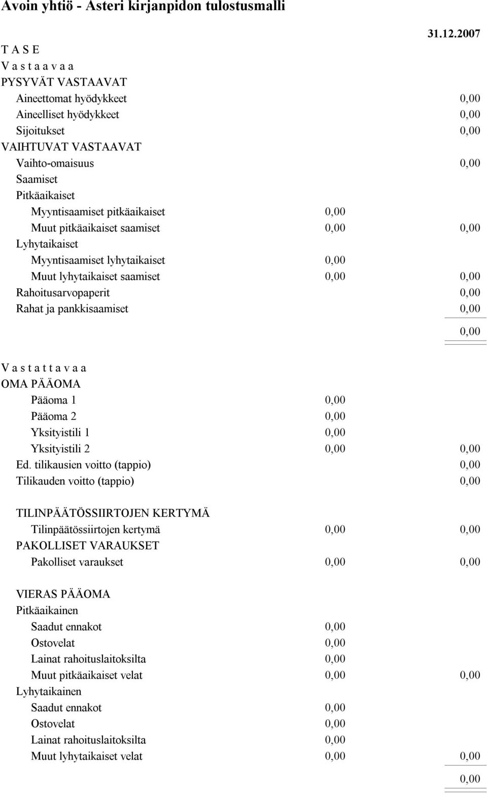 2007 V a s t a t t a v a a OMA PÄÄOMA Pääoma 1 Pääoma 2 Yksityistili 1 Yksityistili 2 Ed.
