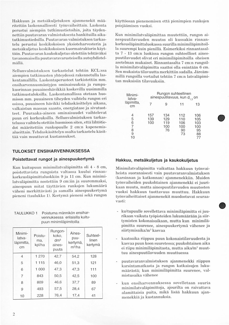 Puutavar a n valmistuksen tarkastelu perustui keskikokoisen yksioteharvesterin j a met säkulj etus keskikokoisen kuormatraktorin k äyttöön.