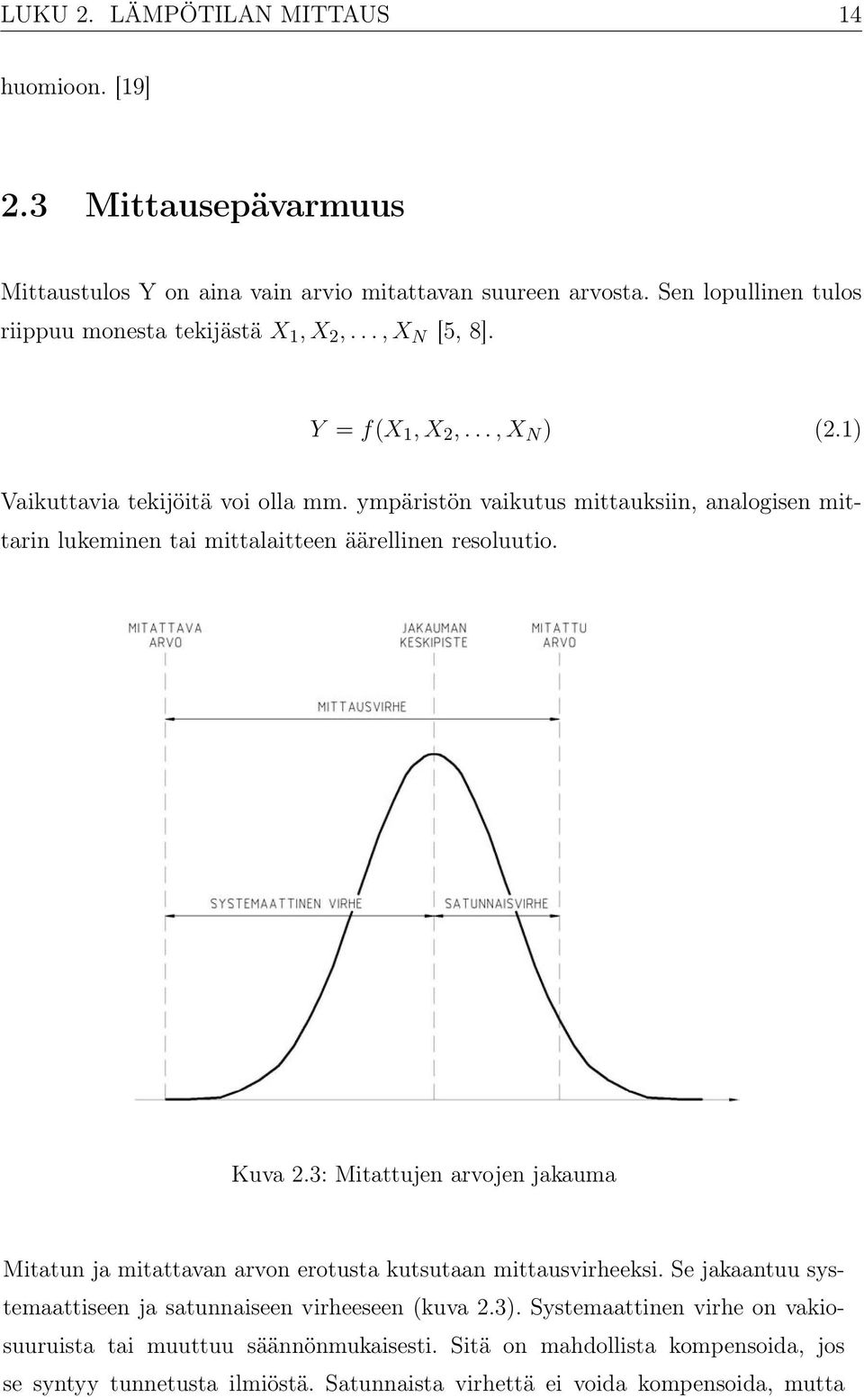 ympäristön vaikutus mittauksiin, analogisen mittarin lukeminen tai mittalaitteen äärellinen resoluutio. Kuva 2.