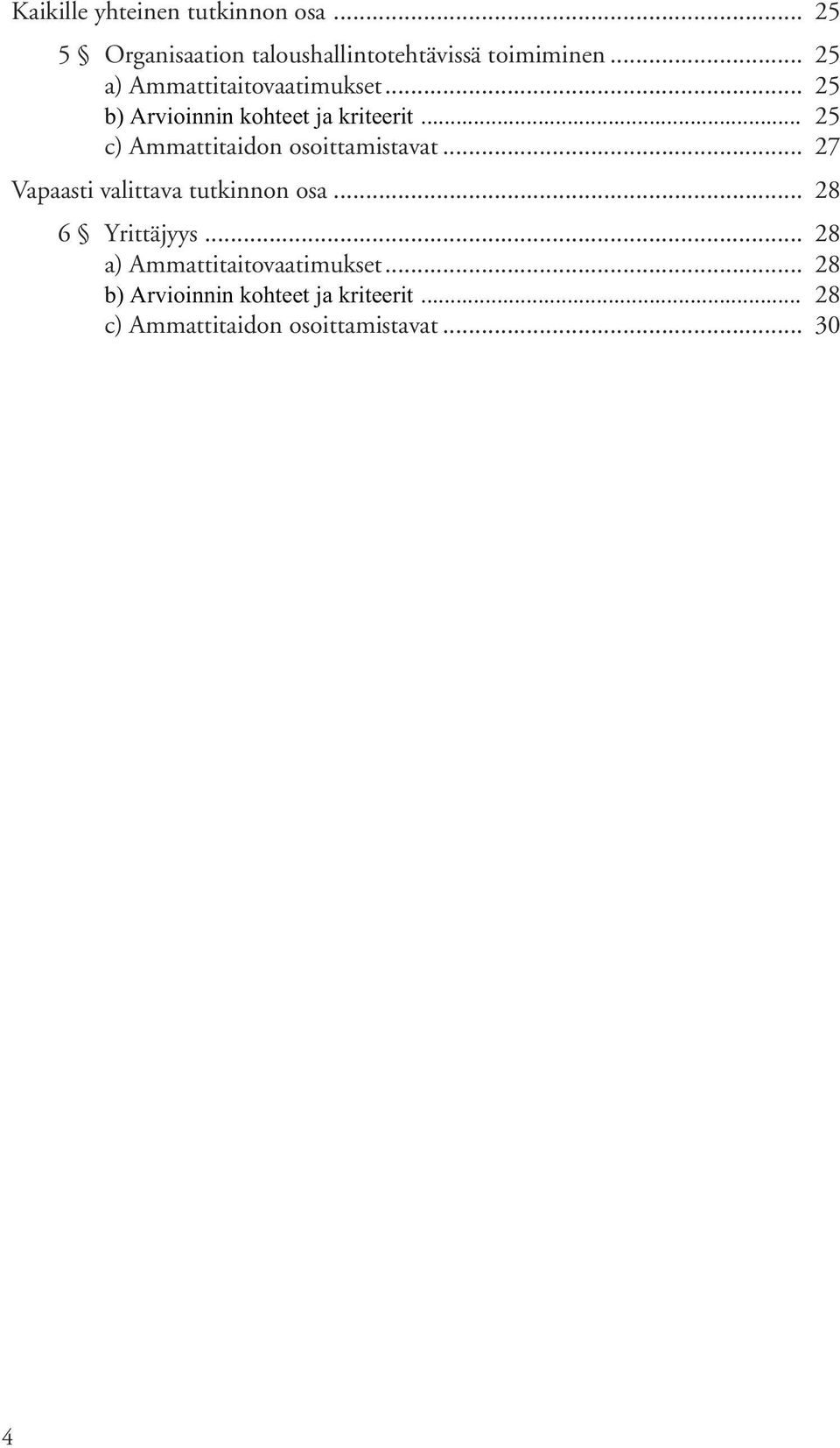 .. 25 c) Ammattitaidon osoittamistavat... 27 Vapaasti valittava tutkinnon osa... 28 6 Yrittäjyys.