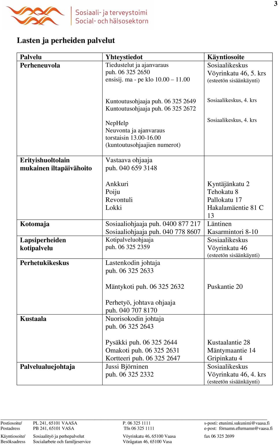 krs Erityishuoltolain mukainen iltapäivähoito Vastaava ohjaaja puh. 040 659 3148 Ankkuri Poiju Revontuli Lokki Kotomaja Sosiaaliohjaaja puh. 0400 877 217 Sosiaaliohjaaja puh.