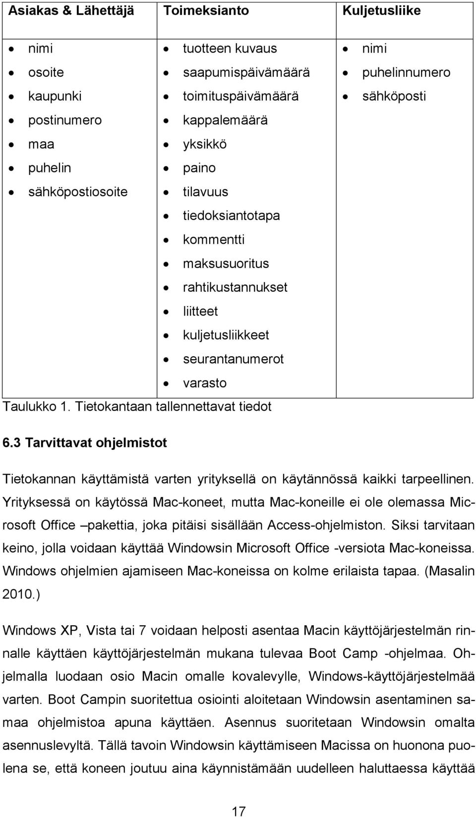 3 Tarvittavat ohjelmistot Tietokannan käyttämistä varten yrityksellä on käytännössä kaikki tarpeellinen.