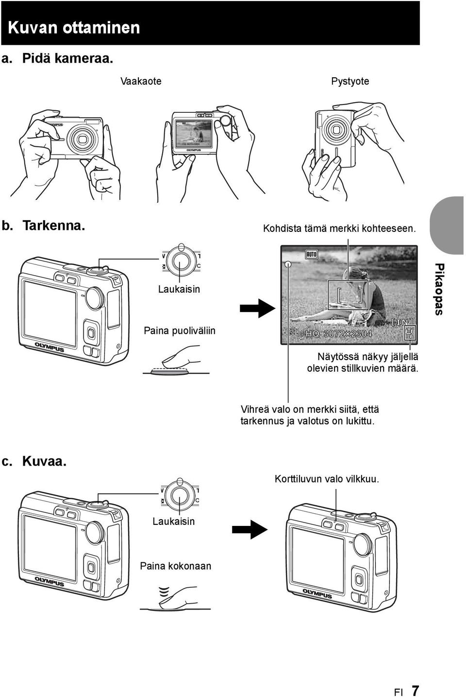 Laukaisin Paina puoliväliin [ ] HQ 3072 23042304 [IN] 4 Pikaopas Näytössä näkyy jäljellä