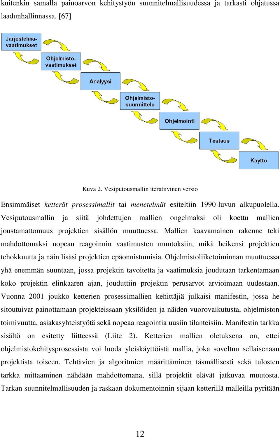 Vesiputousmallin ja siitä johdettujen mallien ongelmaksi oli koettu mallien joustamattomuus projektien sisällön muuttuessa.