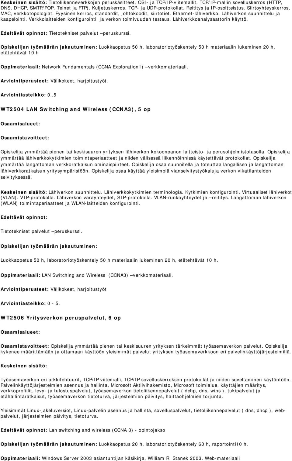 Verkkolaitteiden konfigurointi ja verkon toimivuuden testaus. Lähiverkkoanalysaattorin käyttö. Tietotekniset palvelut peruskurssi.