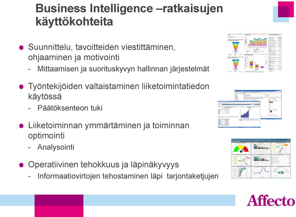 liiketoimintatiedon käytössä - Päätöksenteon tuki Liiketoiminnan ymmärtäminen ja toiminnan optimointi