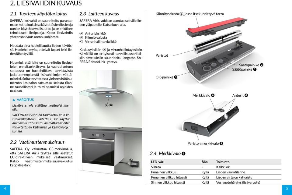 tehokkaasti liesipaloja. Katso liesivahdin yhteensopivuus asennusohjeesta. Noudata aina huolellisuutta lieden käytössä. Huolehdi myös, etteivät lapset leiki lieden lähettyvillä.