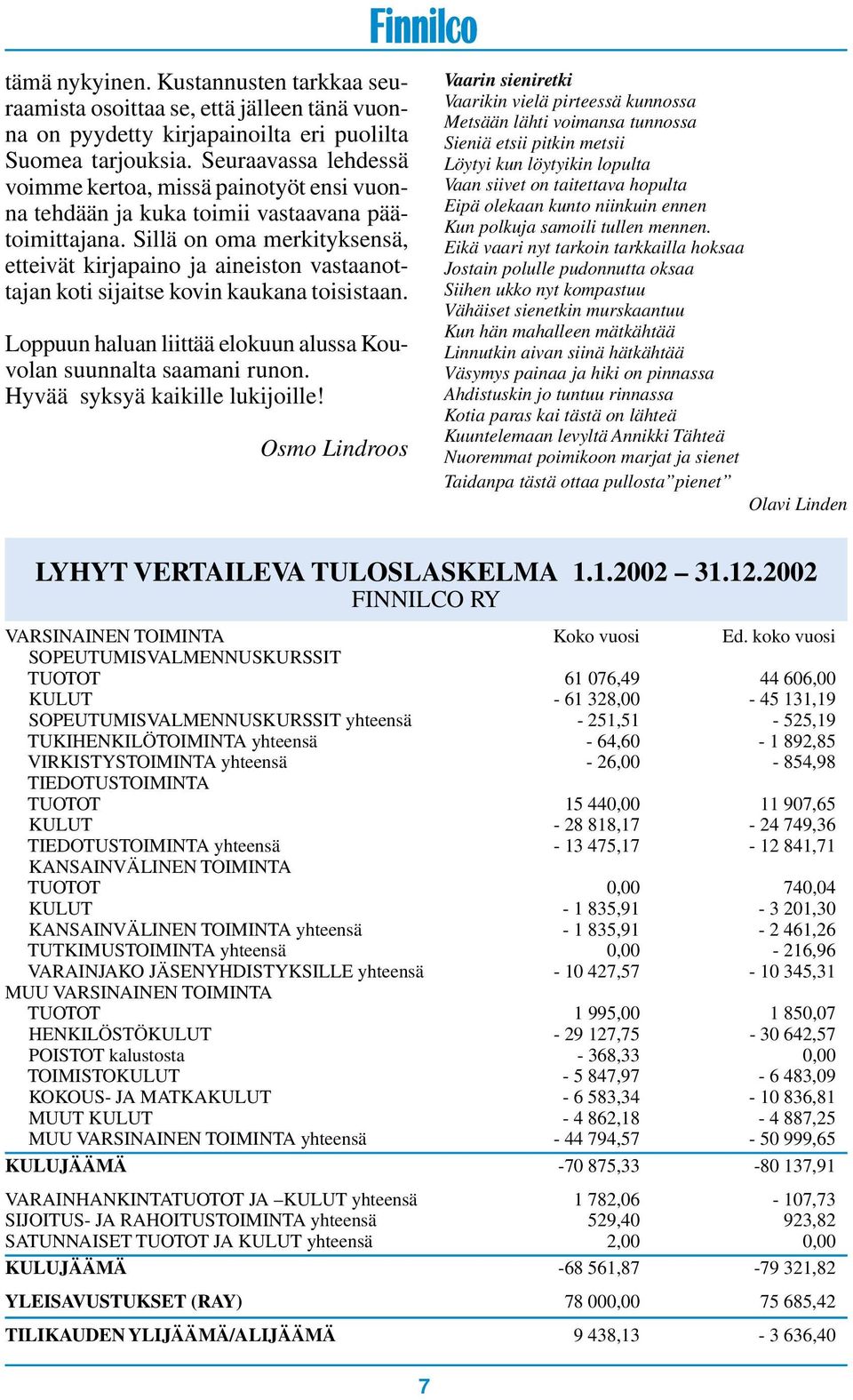 Sillä on oma merkityksensä, etteivät kirjapaino ja aineiston vastaanottajan koti sijaitse kovin kaukana toisistaan. Loppuun haluan liittää elokuun alussa Kouvolan suunnalta saamani runon.