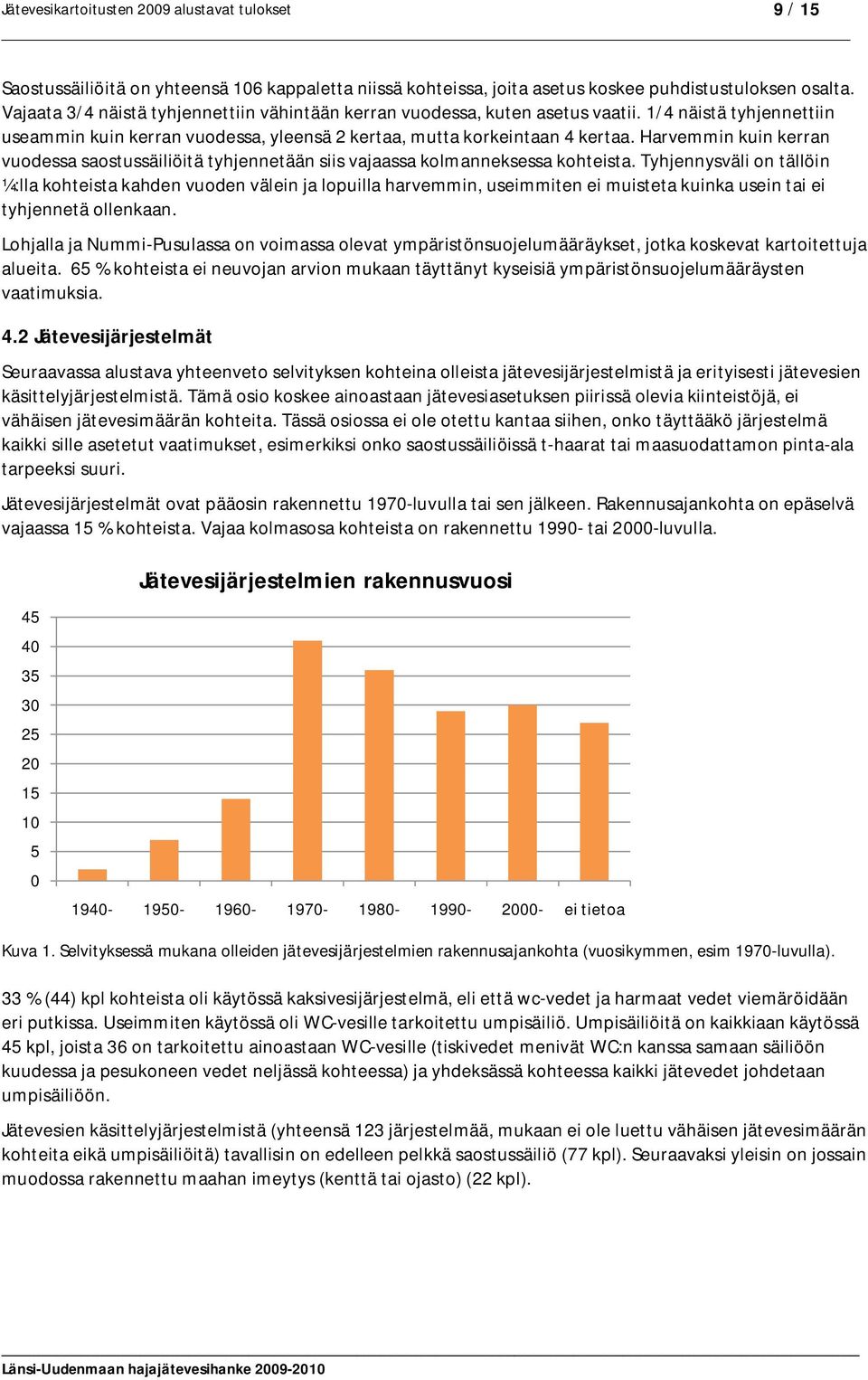Harvemmin kuin kerran vuodessa saostussäiliöitä tyhjennetään siis vajaassa kolmanneksessa kohteista.