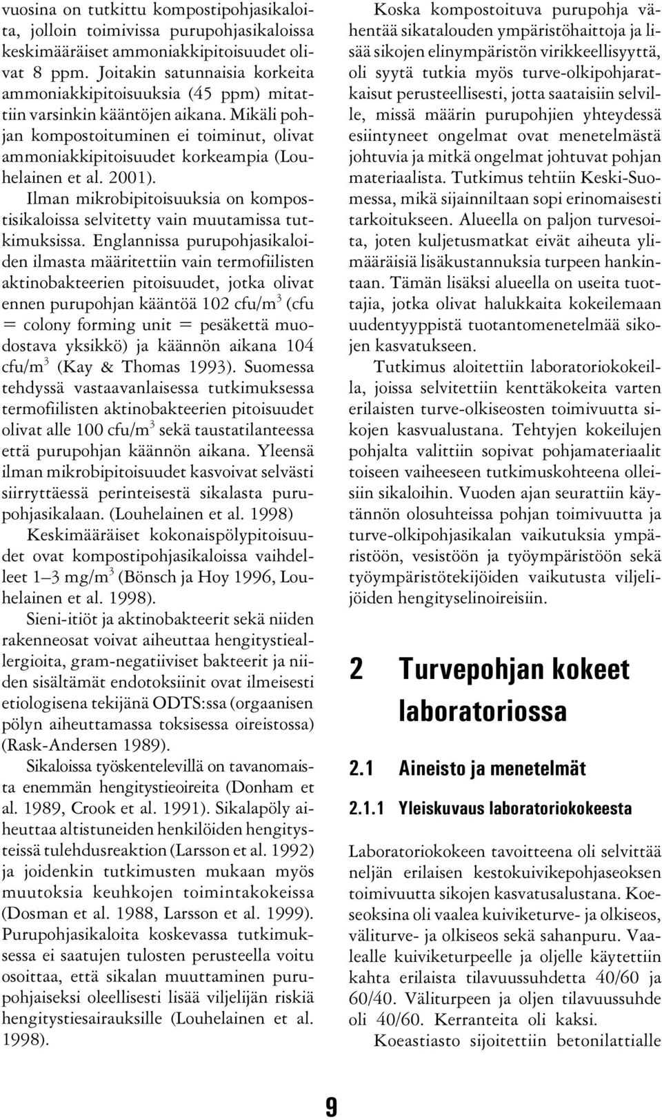 Mikäli pohjan kompostoituminen ei toiminut, olivat ammoniakkipitoisuudet korkeampia (Louhelainen et al. 2001). Ilman mikrobipitoisuuksia on kompostisikaloissa selvitetty vain muutamissa tutkimuksissa.