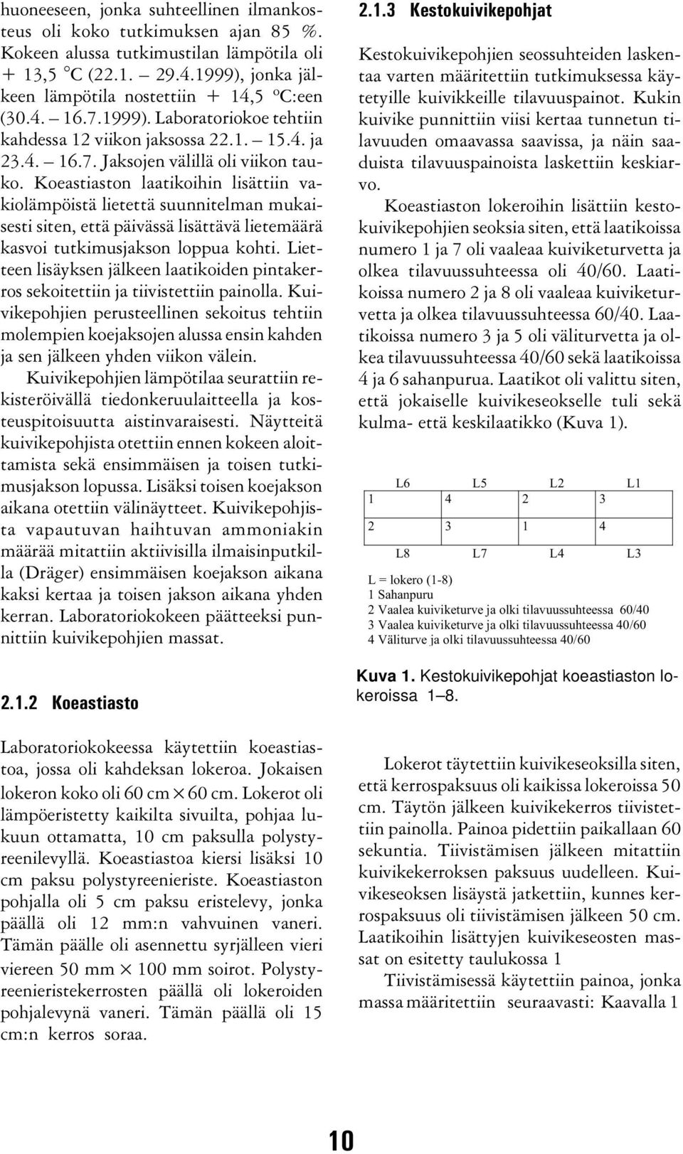 Koeastiaston laatikoihin lisättiin vakiolämpöistä lietettä suunnitelman mukaisesti siten, että päivässä lisättävä lietemäärä kasvoi tutkimusjakson loppua kohti.