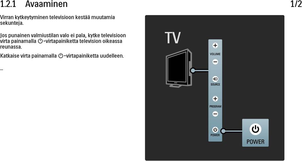 Jos punainen valmiustilan valo ei pala, kytke televisioon virta