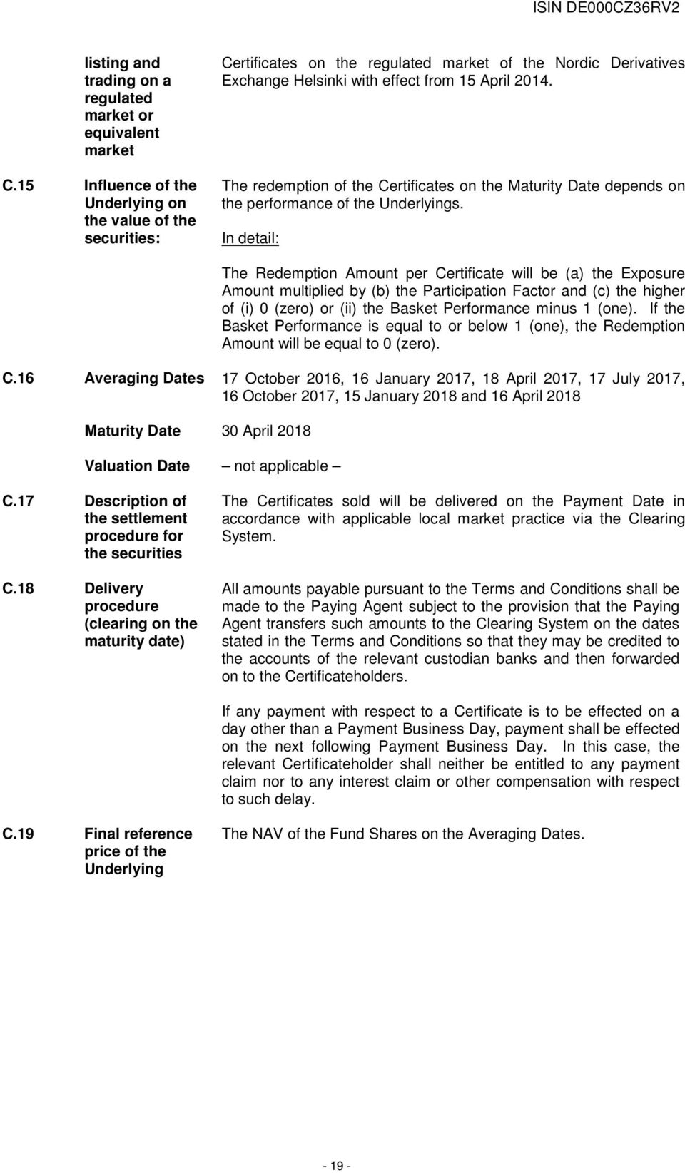 The redemption of the Certificates on the Maturity Date depends on the performance of the Underlyings.