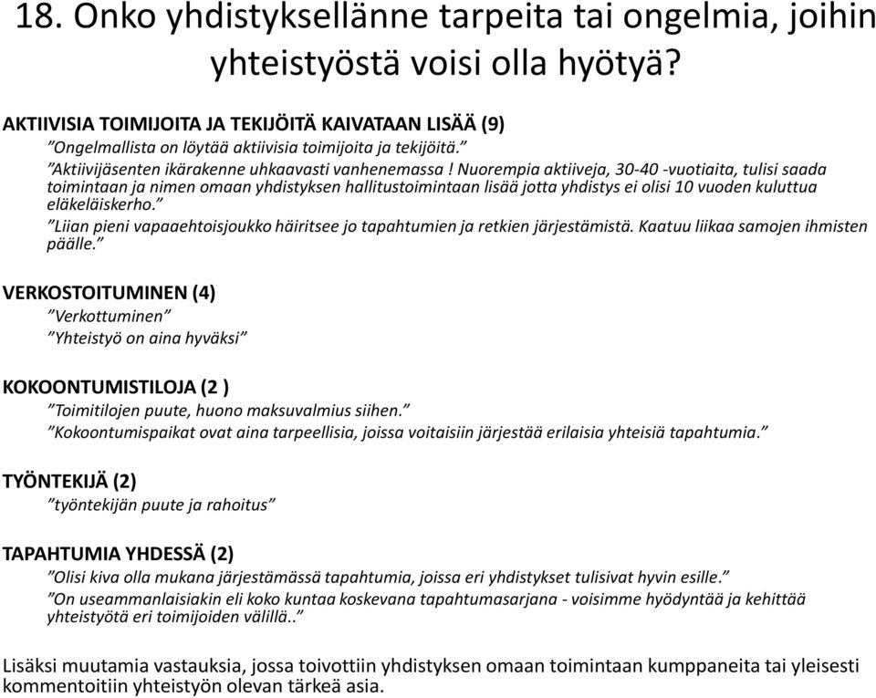 Nuorempia aktiiveja, 30-40 -vuotiaita, tulisi saada toimintaan ja nimen omaan yhdistyksen hallitustoimintaan lisää jotta yhdistys ei olisi 10 vuoden kuluttua eläkeläiskerho.