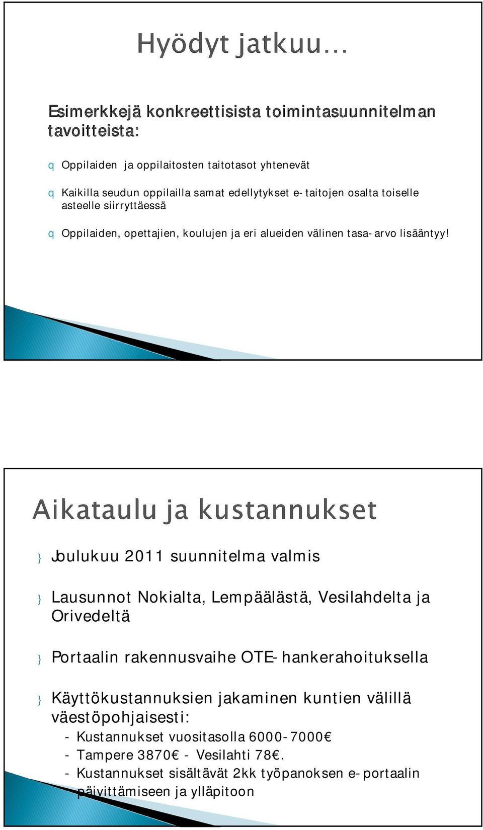} Joulukuu 2011 suunnitelma valmis } Lausunnot Nokialta, Lempäälästä, Vesilahdelta ja Orivedeltä } Portaalin rakennusvaihe OTE hankerahoituksella }