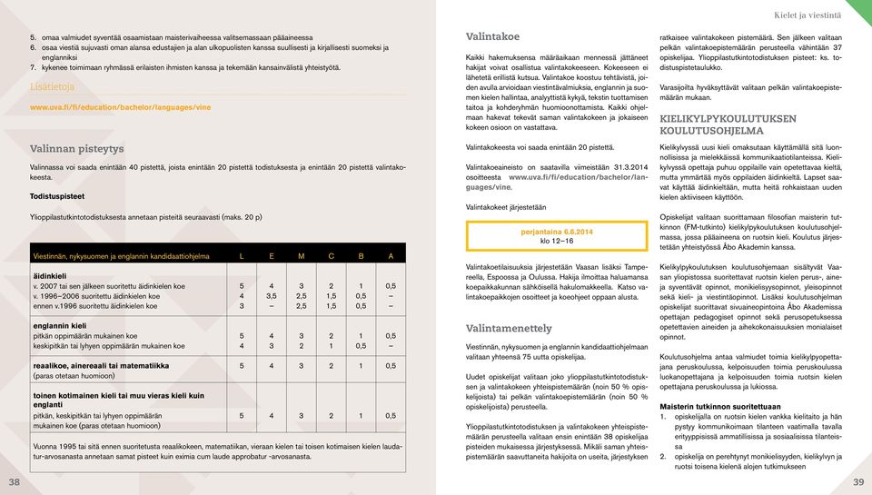 kykenee toimimaan ryhmässä erilaisten ihmisten kanssa ja tekemään kansainvälistä yhteistyötä. Lisätietoja www.uva.