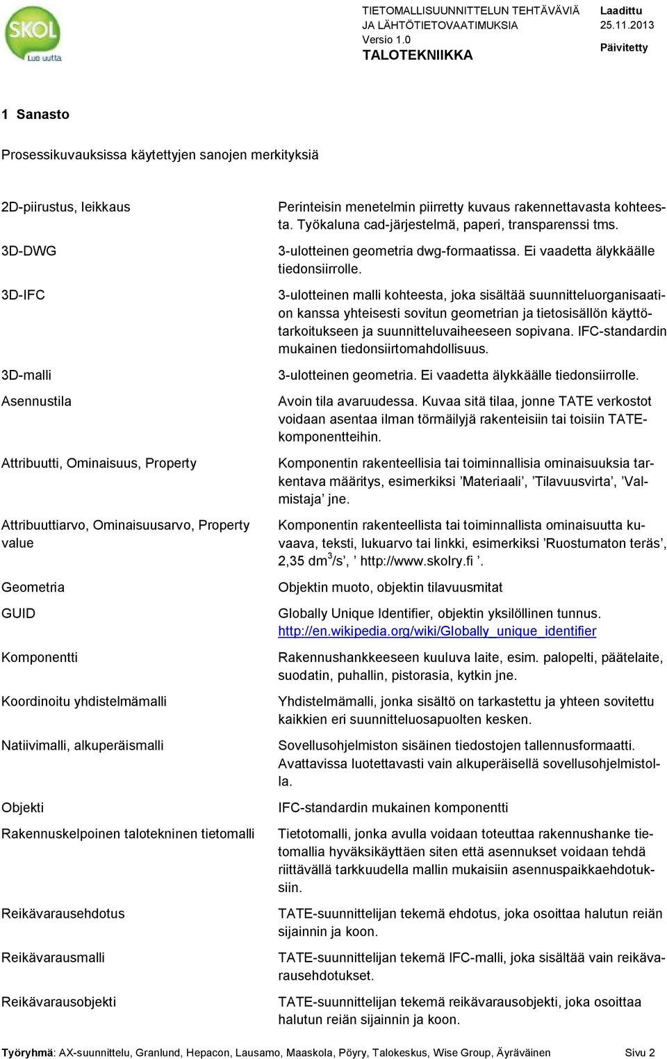 Perinteisin menetelmin piirretty kuvaus rakennettavasta kohteesta. Työkaluna cad-järjestelmä, paperi, transparenssi tms. 3-ulotteinen geometria dwg-formaatissa. Ei vaadetta älykkäälle tiedonsiirrolle.