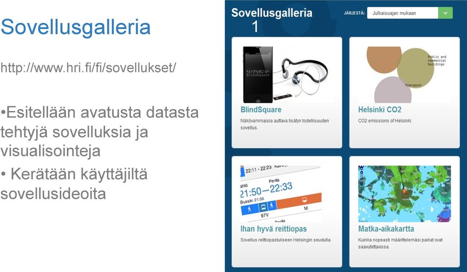 datasta tehtyjä sovelluksia ja