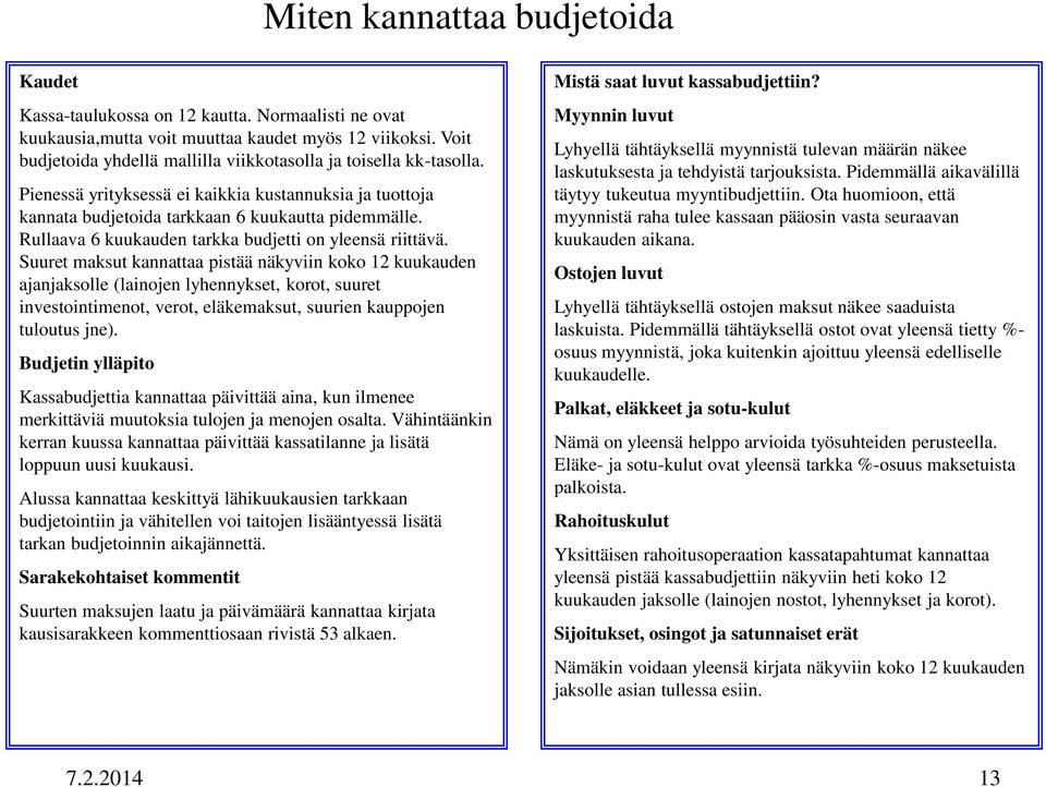 Rullaava 6 kuukauden tarkka budjetti on yleensä riittävä.