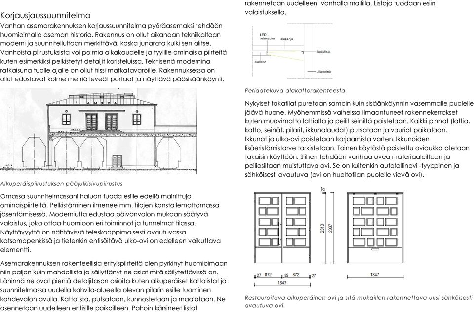 Vanhoista piirustuksista voi poimia aikakaudelle ja tyylille ominaisia piirteitä kuten esimerkiksi pelkistetyt detaljit koristeluissa.