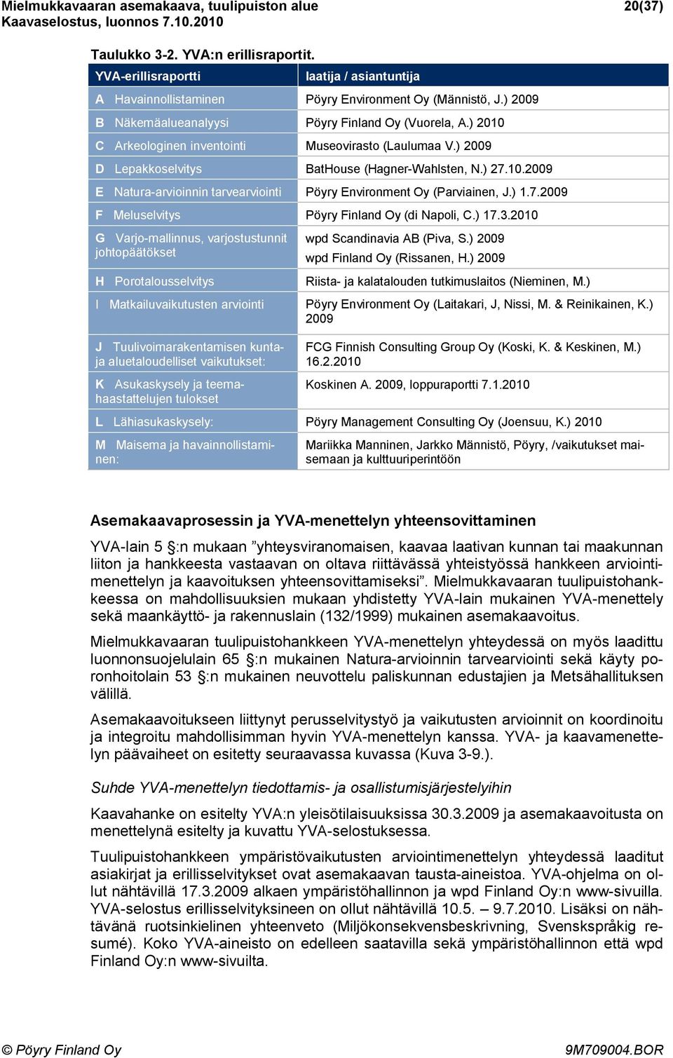 ) 1.7.2009 F Meluselvitys Pöyry Finland Oy (di Napoli, C.) 17.3.