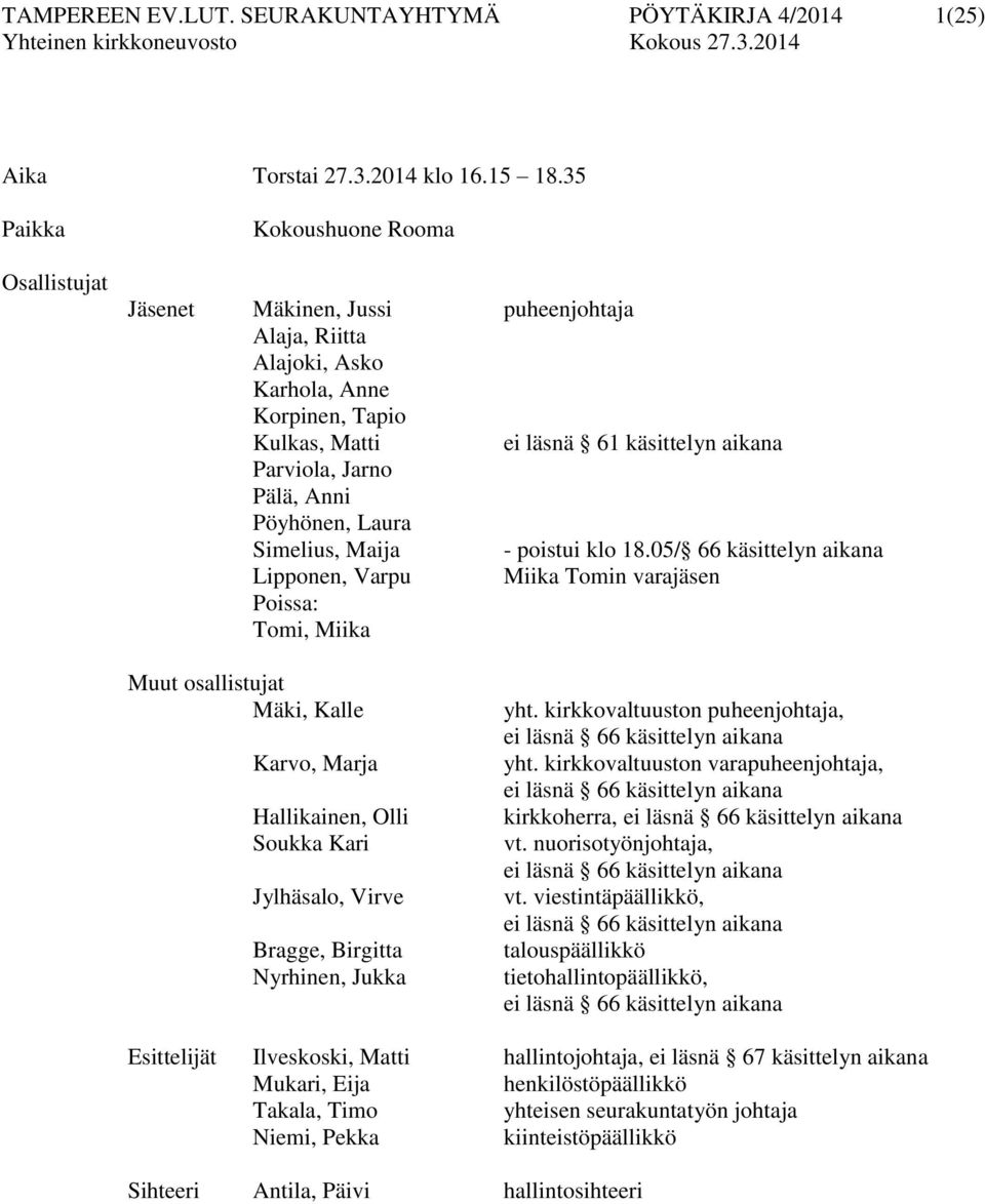 Pälä, Anni Pöyhönen, Laura Simelius, Maija - poistui klo 18.