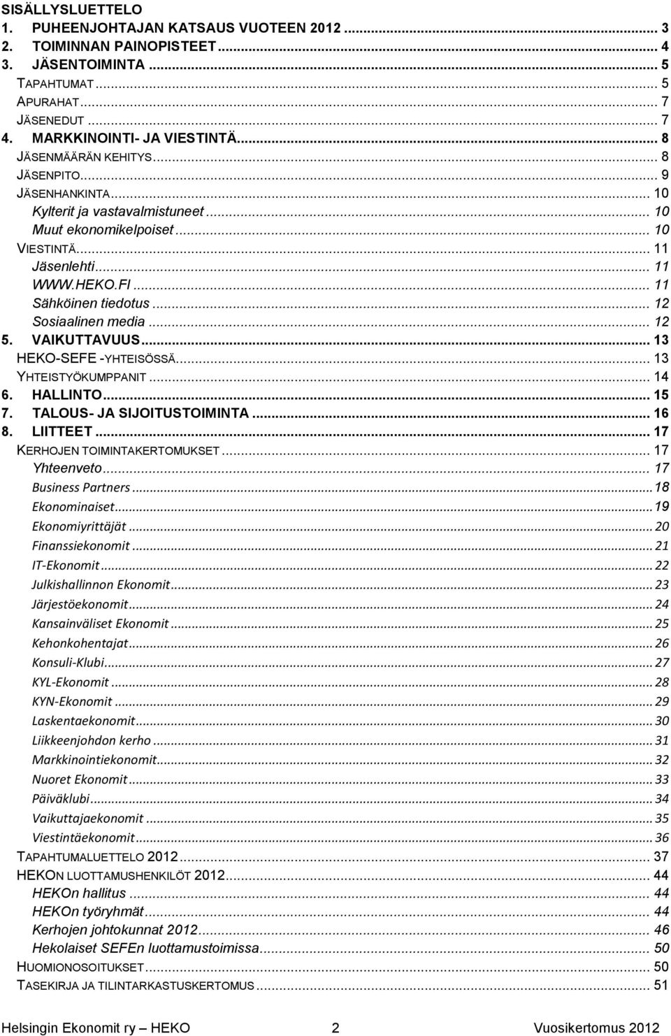 .. 12 Sosiaalinen media... 12 5. VAIKUTTAVUUS... 13 HEKO-SEFE -YHTEISÖSSÄ... 13 YHTEISTYÖKUMPPANIT... 14 6. HALLINTO... 15 7. TALOUS- JA SIJOITUSTOIMINTA... 16 8. LIITTEET.