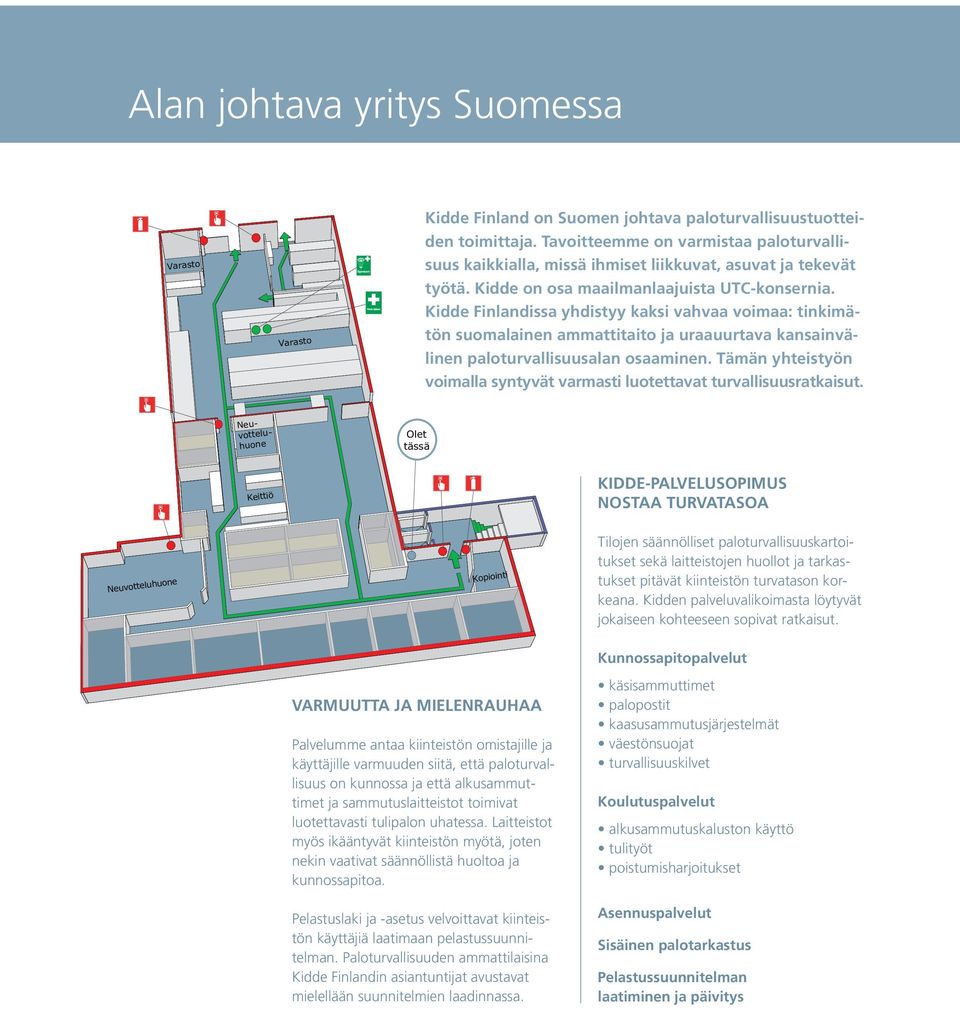 Kidde Finlandissa yhdistyy kaksi vahvaa voimaa: tinkimätön suomalainen ammattitaito ja uraauurtava kansainvälinen paloturvallisuusalan osaaminen.