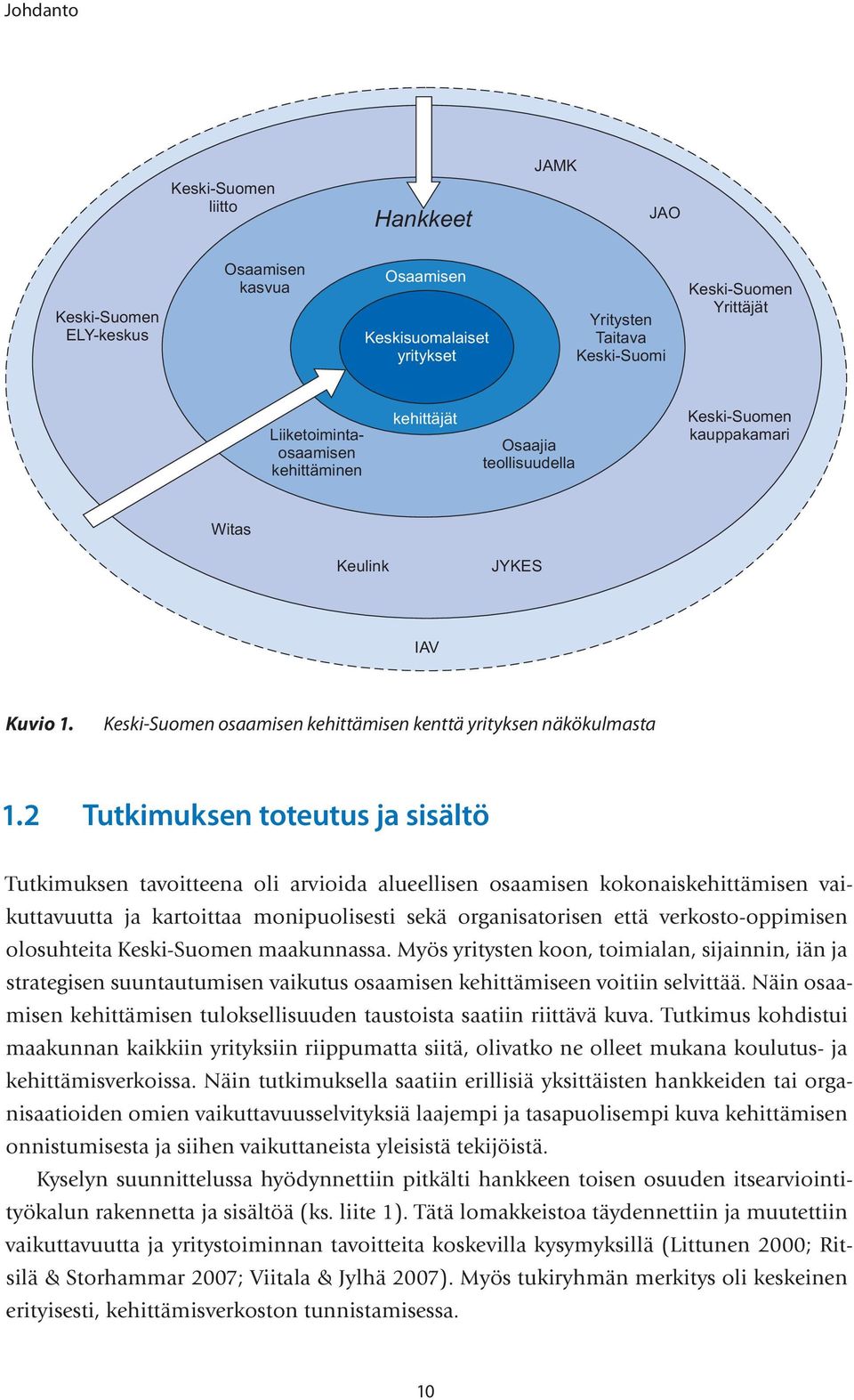 2 Tutkimuksen toteutus ja sisältö Tutkimuksen tavoitteena oli arvioida alueellisen osaamisen kokonaiskehittämisen vaikuttavuutta ja kartoittaa monipuolisesti sekä organisatorisen että