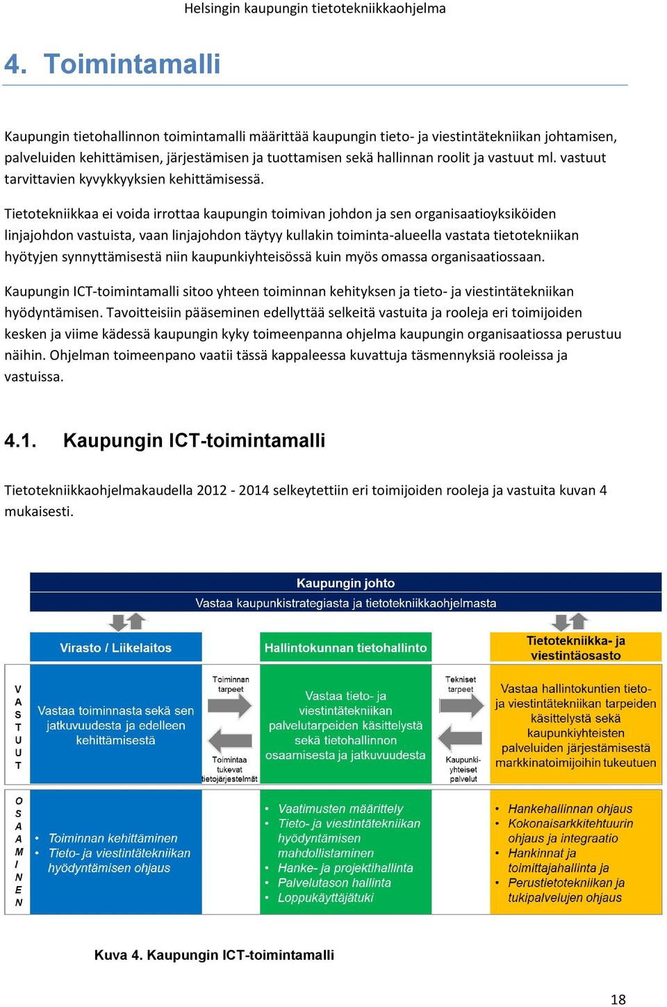 Tietotekniikkaa ei voida irrottaa kaupungin toimivan johdon ja sen organisaatioyksiköiden linjajohdon vastuista, vaan linjajohdon täytyy kullakin toiminta-alueella vastata tietotekniikan hyötyjen