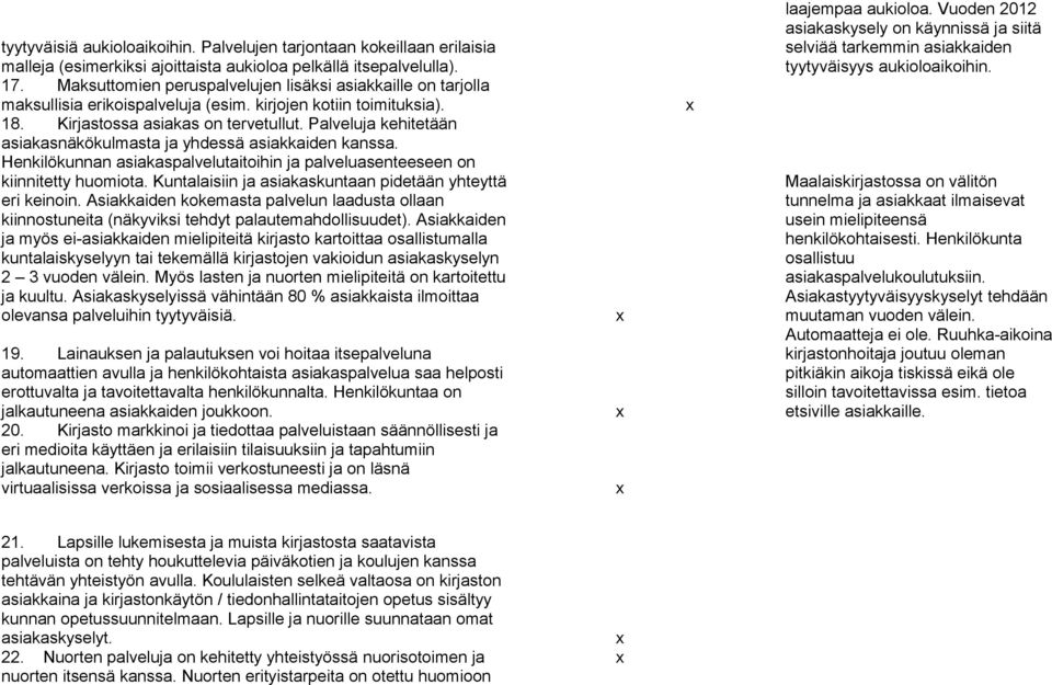 Palveluja kehitetään asiakasnäkökulmasta ja yhdessä asiakkaiden kanssa. Henkilökunnan asiakaspalvelutaitoihin ja palveluasenteeseen on kiinnitetty huomiota.