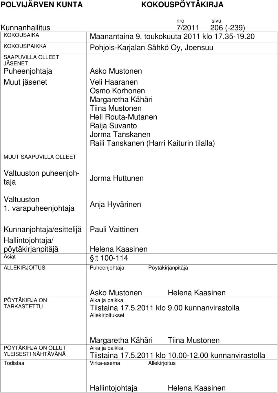 Mustonen Heli Routa-Mutanen Raija Suvanto Jorma Tanskanen Raili Tanskanen (Harri Kaiturin tilalla) sivu n puheenjohtaja n 1.