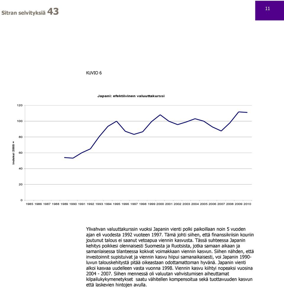 Tässä suhteessa Japanin kehitys poikkesi olennaisesti Suomesta ja Ruotsista, jotka samaan aikaan ja samanlaisessa tilanteessa kokivat voimakkaan viennin kasvun.