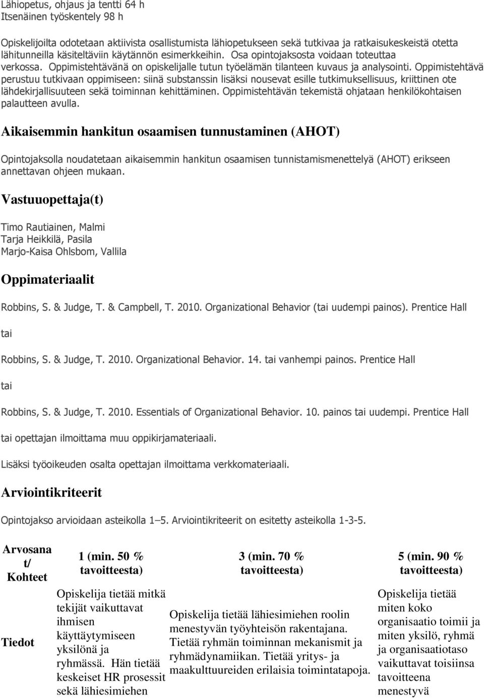 Oppimistehtävä perustuu tutkivaan oppimiseen: siinä substanssin lisäksi nousevat esille tutkimuksellisuus, kriittinen ote lähdekirjallisuuteen sekä toiminnan kehittäminen.