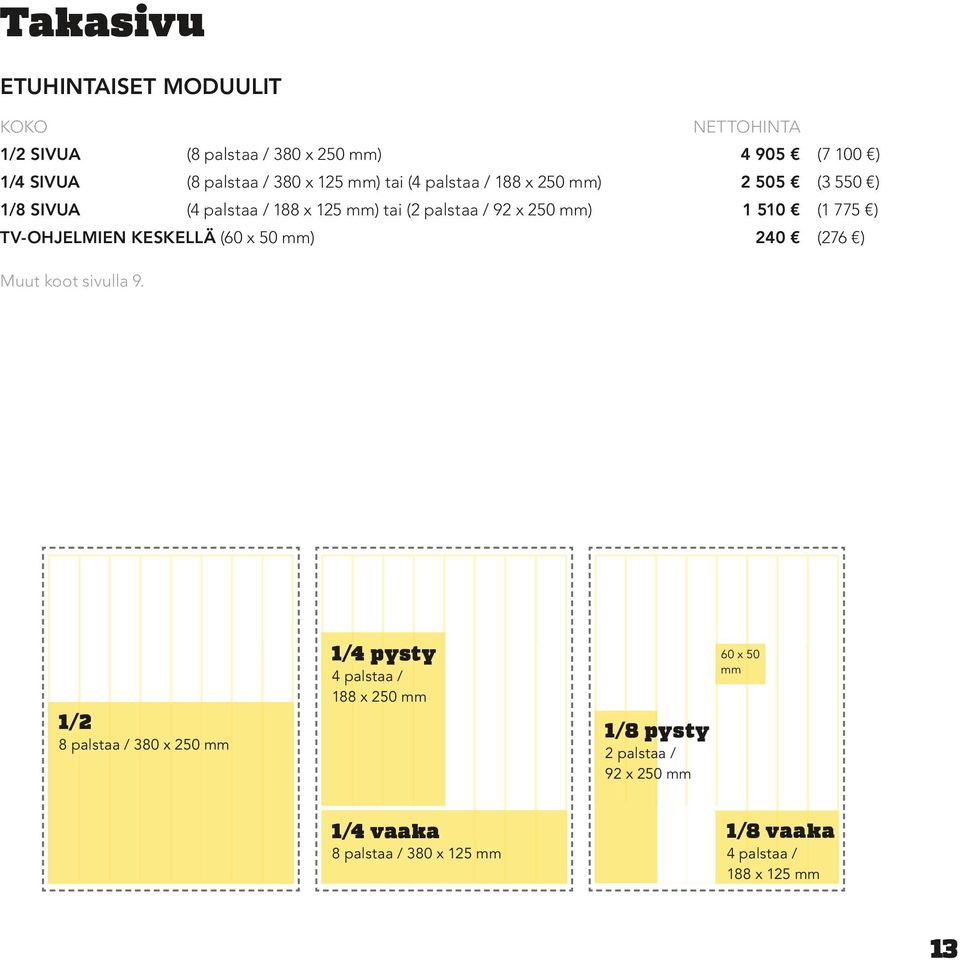 (1 775 ) TV-OHJELMIEN KESKELLÄ (60 x 50 mm) 240 (276 ) Muut koot sivulla 9.