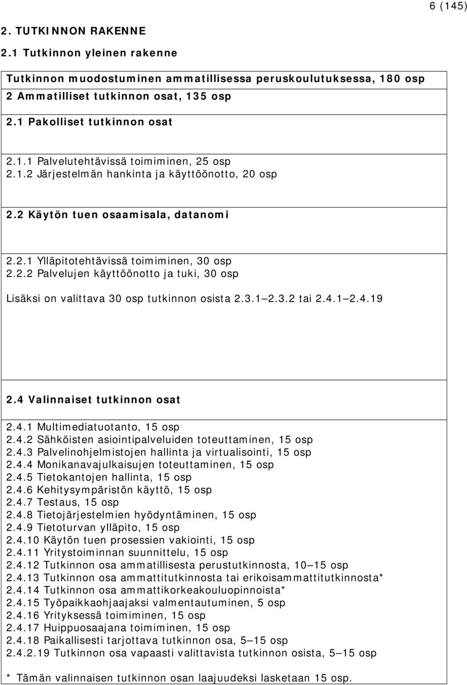 3.1 2.3.2 tai 2.4.1 2.4.19 2.4 Valinnaiset tutkinnon osat 2.4.1 Multimediatuotanto, 15 osp 2.4.2 Sähköisten asiointipalveluiden toteuttaminen, 15 osp 2.4.3 Palvelinohjelmistojen hallinta ja virtualisointi, 15 osp 2.